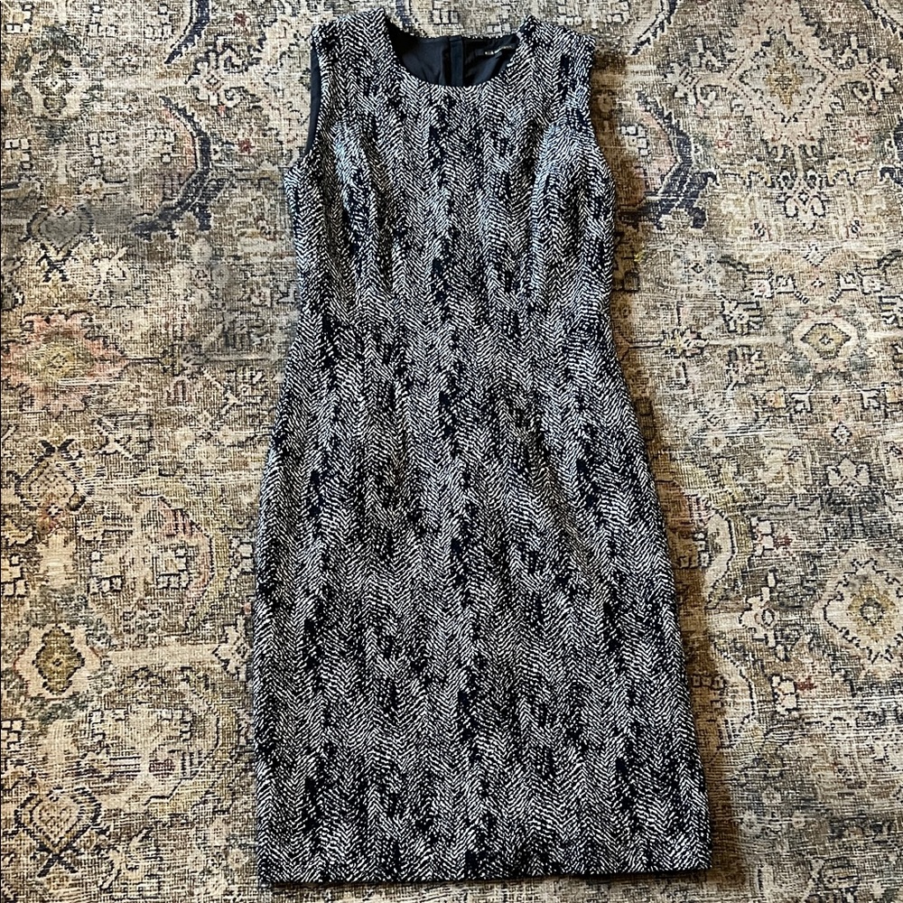 Kobi Halperin Lora Black Sheath Dress Black White Wool Blend Sleeveless Dress 4
